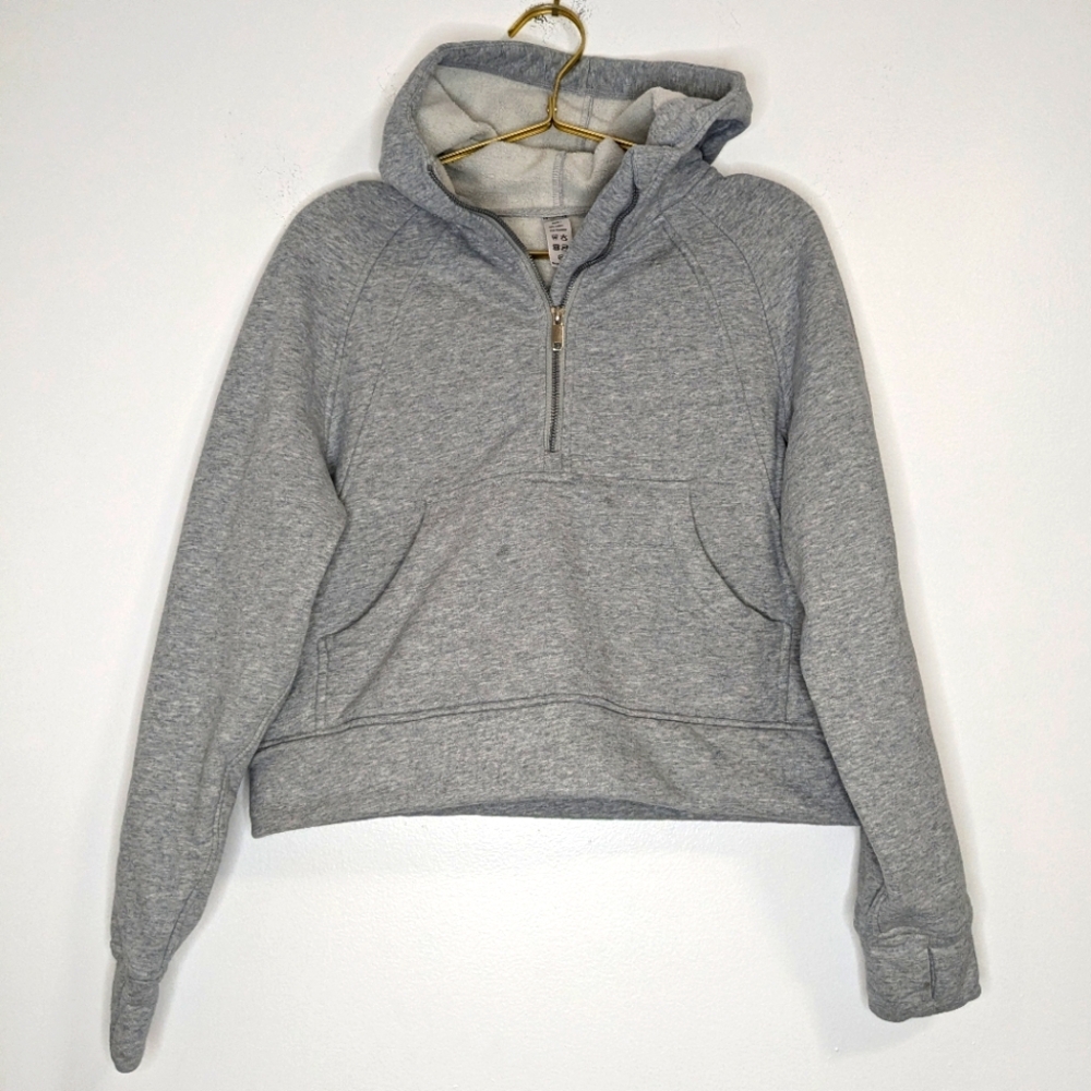 Heather Grey Small Cropped Half Zip Pullover Hoodie Sweater w/ Thumb Holes